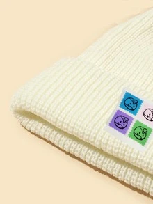 Cartoon Label Beanie - White - View 3