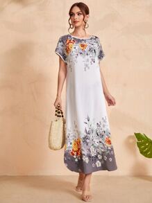 Seusyu 印花撞色滾邊阿拉伯連衣裙 - 彩色 - 查看 1