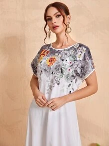 Seusyu 印花撞色滾邊阿拉伯連衣裙 - 彩色 - 查看 5