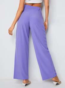 SHEIN Essnce Quần nữ Nút Túi Dây kéo màu trơn Giải trí - Màu tím  Violet - Xem 2