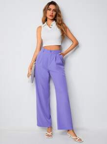 SHEIN Essnce Quần nữ Nút Túi Dây kéo màu trơn Giải trí - Màu tím  Violet - Xem 3