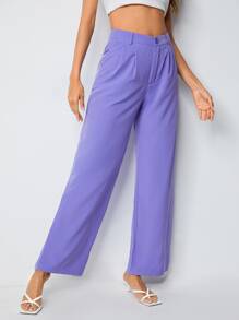 SHEIN Essnce Quần nữ Nút Túi Dây kéo màu trơn Giải trí - Màu tím  Violet - Xem 4