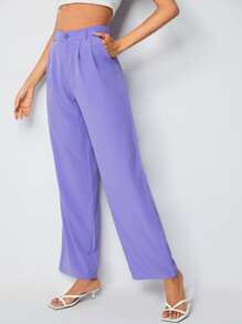 SHEIN Essnce Quần nữ Nút Túi Dây kéo màu trơn Giải trí - Màu tím  Violet - Xem 5