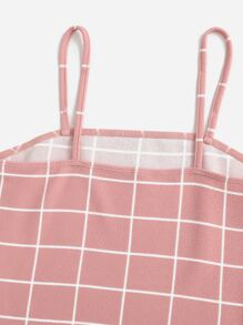 SHEIN Essnce 下擺開叉線格吊帶洋裝 - 藕粉色 - 查看 3