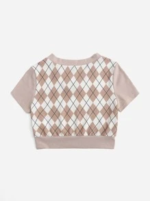 SHEIN Qutie Argyle Print Tee - Multicolor - View 2