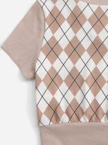 SHEIN Qutie Argyle Print Tee - Multicolor - View 3