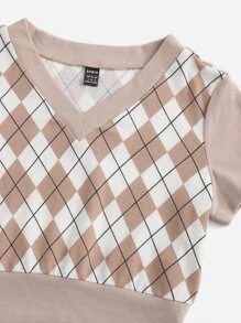SHEIN Qutie Argyle Print Tee - Multicolor - View 5