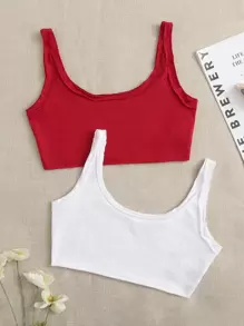 Muchica 2pcs Solid Crop Tank Top - Red and White - View 1