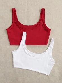 Muchica 2pcs Solid Crop Tank Top - Red and White - View 2