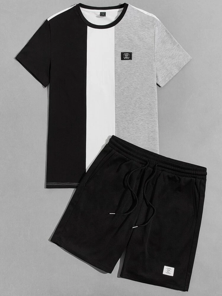 Hombres Set homewear de color combinado con parche de letra - Multicolor - Añade 1