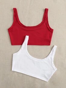 Muchica 2pcs Solid Crop Tank Top - Red and White - View 3