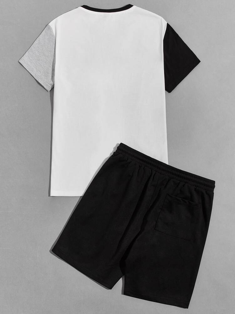 Hombres Set homewear de color combinado con parche de letra - Multicolor - Añade 2