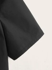 SHEIN EZwear Button Placket Solid Crop Shirt - Black - View 3