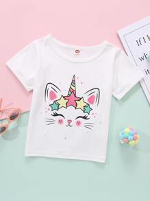 SHEIN Tops con gái lớn Hoạt hình Giải trí - trắng - Xem 1