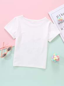 SHEIN Tops con gái lớn Hoạt hình Giải trí - trắng - Xem 2