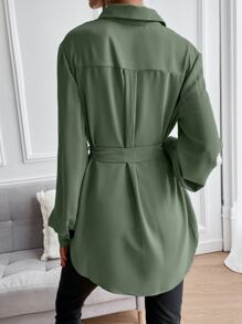 SHEIN LUNE Skjorta med solid knapp framtill, långärmade toppar