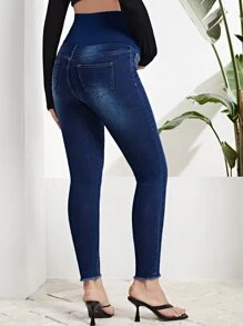 SHEIN 孕婦高腰毛邊緊身牛仔褲