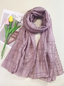 Khăn quàng màu cổ điển thanh lịch đa chức năng, trang trí bằng sợi kim loại vàng với lưới, sọc, chấm bi, hoa văn vuông và chấm, thích hợp cho các bữa tiệc ngày lễ, kỳ nghỉ, dã ngoại, khăn choàng bãi biển sành điệu, khăn choàng cổ hoặc khăn trùm đầu - Màu tím - Xem 11