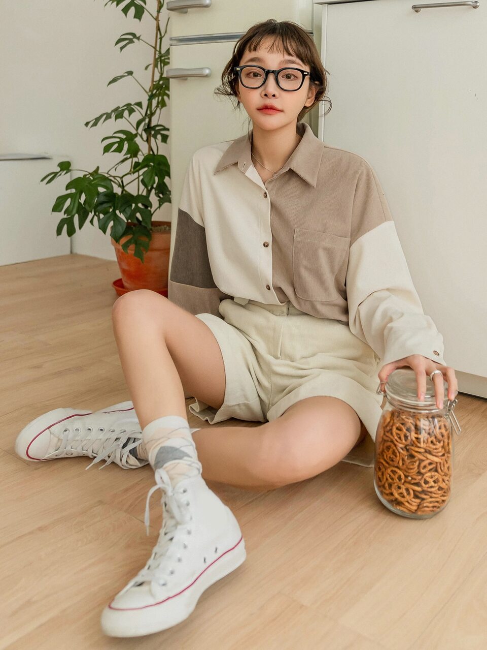 Color Block Patched Pocket Drop Shoulder Corduroy Blouse,Long Sleeve Tops,Fall Clothes