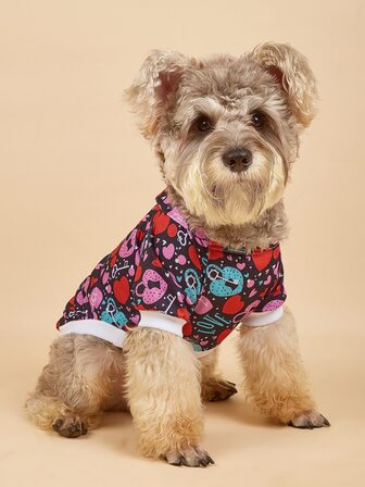 Sudadera con capucha para mascotas, ligera y colorida, con estampado de corazones, rayas y labios de gato o perro para el Día de San Valentín