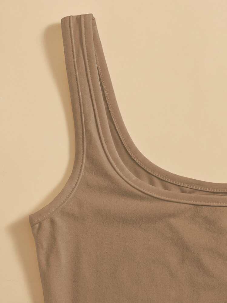 SHEIN Unity Solid Crop Tank Top - Camel - View 4