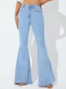 Jeans de pierna amplia con bordado floral - Lavado ligero - Ver 4
