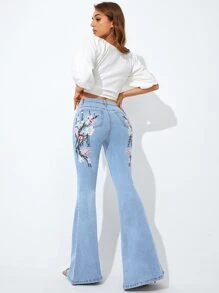 Jeans de pierna amplia con bordado floral - Lavado ligero - Ver 7