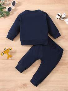 Đứa bé trai In Gấu Tay Raglan Áo len & Quần nỉ - Màu xanh hải quân - Xem 2