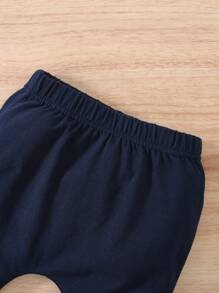 Đứa bé trai In Gấu Tay Raglan Áo len & Quần nỉ - Màu xanh hải quân - Xem 3