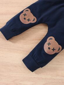 Đứa bé trai In Gấu Tay Raglan Áo len & Quần nỉ - Màu xanh hải quân - Xem 7