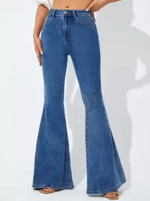 EMERY ROSE 花卉刺繡牛仔喇叭褲