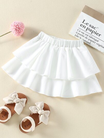 SHEIN Young Girl Fresh Ruffled Layered Skirt, Cute & Easy To Match, Comfortable For Spring/Summer Daily Wear, Outdoor Activities, Campus Outfit