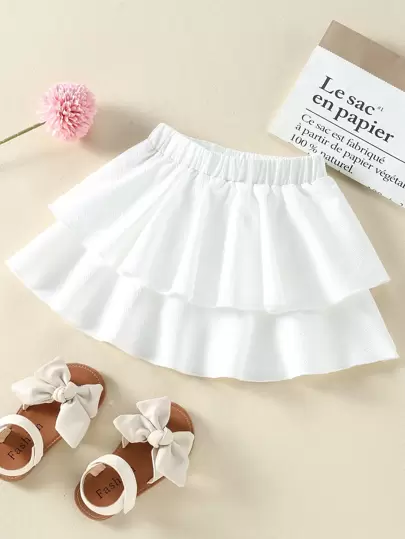 SHEIN Young Girl Fresh Ruffled Layered Skirt, Cute & Easy To Match, Comfortable For Spring/Summer Daily Wear, Outdoor Activities, Campus Outfit
