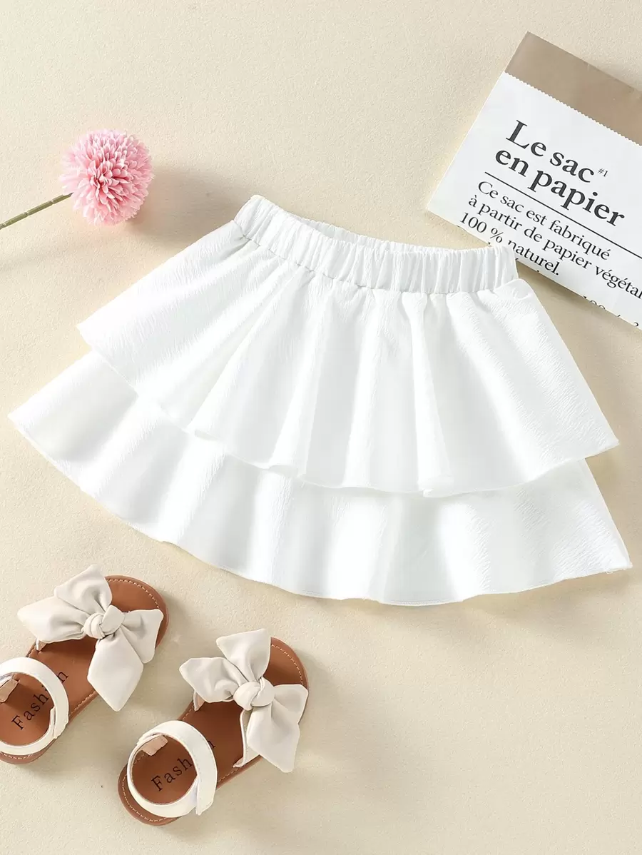 SHEIN Young Girl Fresh Ruffled Layered Skirt, Cute & Easy To Match, Comfortable For Spring/Summer Daily Wear, Outdoor Activities, Campus Outfit - White - View 1