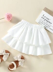 SHEIN Young Girl Fresh Ruffled Layered Skirt, Cute & Easy To Match, Comfortable For Spring/Summer Daily Wear, Outdoor Activities, Campus Outfit - White - View 2