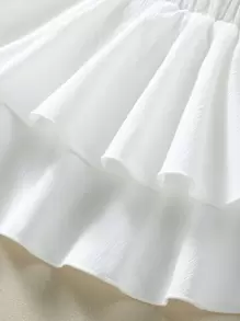 SHEIN Young Girl Fresh Ruffled Layered Skirt, Cute & Easy To Match, Comfortable For Spring/Summer Daily Wear, Outdoor Activities, Campus Outfit - White - View 5