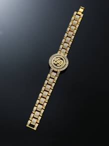 Men Rhinestone Decor Bracelet - Yellow Gold - View 1