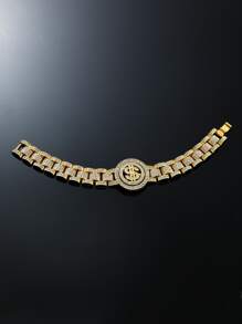 Men Rhinestone Decor Bracelet - Yellow Gold - View 2