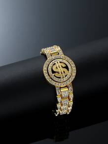 Men Rhinestone Decor Bracelet - Yellow Gold - View 3