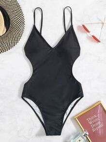 Backless One Piece Swimsuit, For Summer Beach Vacation - Black - View 3