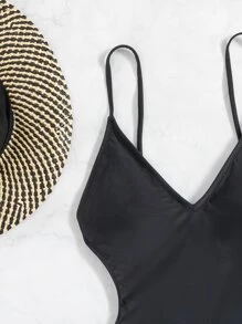 Backless One Piece Swimsuit, For Summer Beach Vacation - Black - View 5