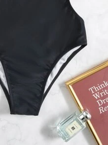 Backless One Piece Swimsuit, For Summer Beach Vacation - Black - View 6