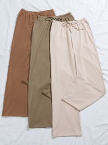 3 Pack Knot Waist Lounge Trousers - Multicolor - View 3