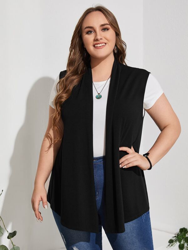 EMERY ROSE Abrigo chaleco unicolor con parte delantera abierta sin camiseta