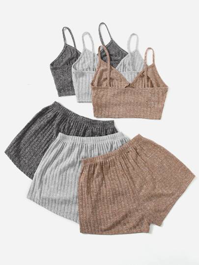 3 Sets Marled Rib Knit Lounge Set