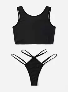ROMWE Goth Set de lencería con estampado de esqueleto con abertura