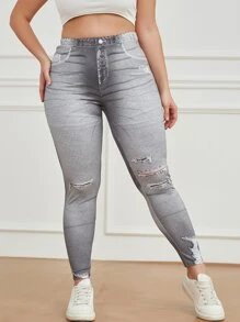 Jeggings desgarro con estampado - Gris - Ver 1