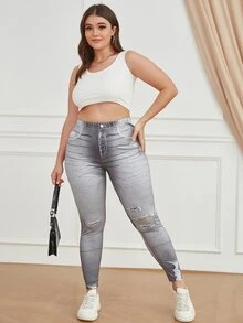 Jeggings desgarro con estampado - Gris - Ver 3