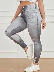 Jeggings desgarro con estampado - Gris - Ver 4
