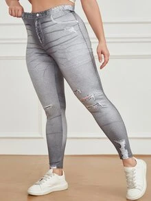 Jeggings desgarro con estampado - Gris - Ver 5
